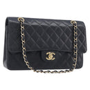CHANEL Matelasse 25 Classic Double Flap Chain Caviar Skin Black CC Auth 212523SM-1