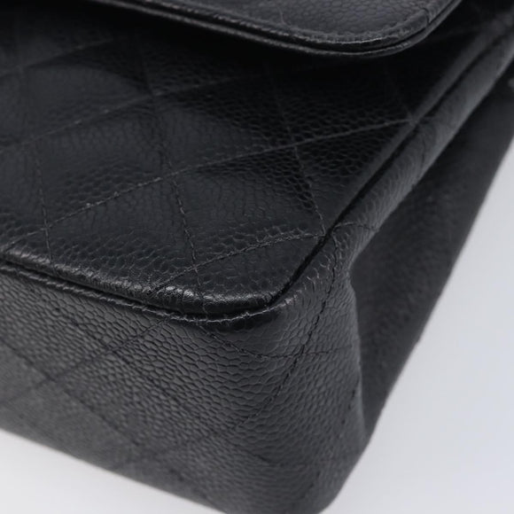 CHANEL Matelasse 25 Classic Double Flap Chain Caviar Skin Black CC Auth 212523SM