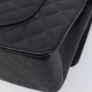 CHANEL Matelasse 25 Classic Double Flap Chain Caviar Skin Black CC Auth 212523SM-12