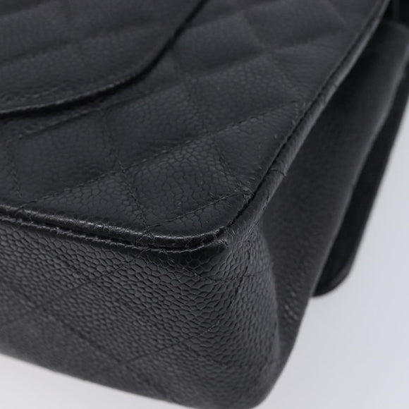 CHANEL Matelasse 25 Classic Double Flap Chain Caviar Skin Black CC Auth 212523SM