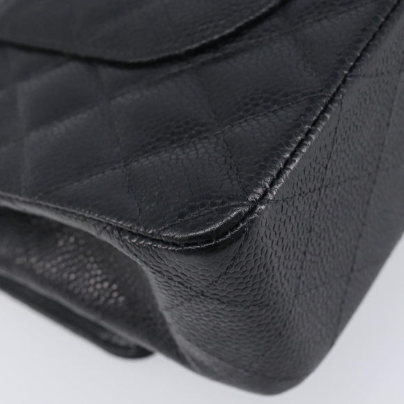 CHANEL Matelasse 25 Classic Double Flap Chain Caviar Skin Black CC Auth 212523SM