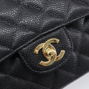 CHANEL Matelasse 25 Classic Double Flap Chain Caviar Skin Black CC Auth 212523SM-14