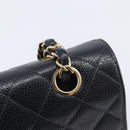 CHANEL Matelasse 25 Classic Double Flap Chain Caviar Skin Black CC Auth 212523SM-15