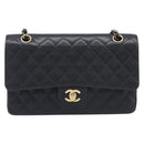 CHANEL Matelasse 25 Classic Double Flap Chain Caviar Skin Black CC Auth 212523SM-2