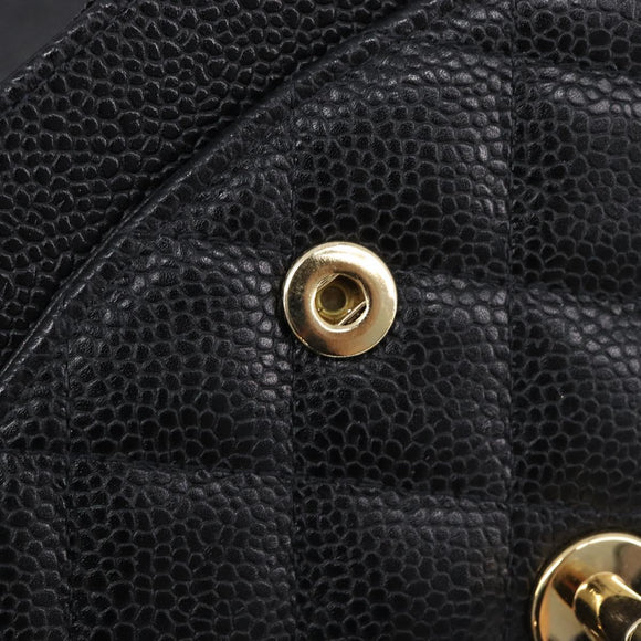 CHANEL Matelasse 25 Classic Double Flap Chain Caviar Skin Black CC Auth 212523SM