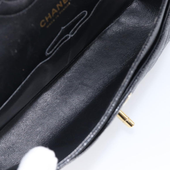CHANEL Matelasse 25 Classic Double Flap Chain Caviar Skin Black CC Auth 212523SM
