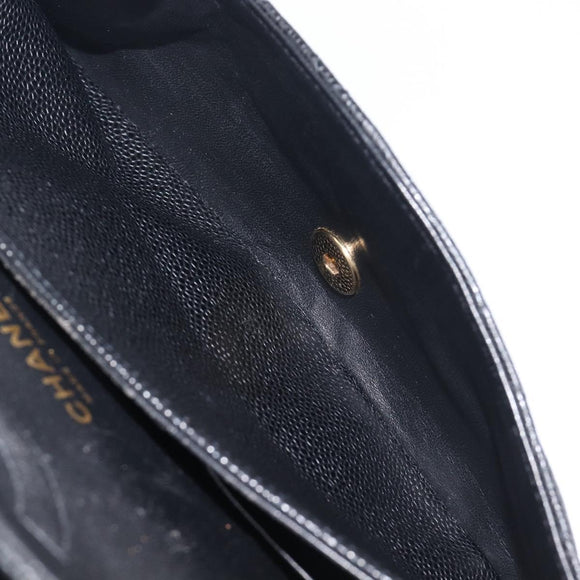 CHANEL Matelasse 25 Classic Double Flap Chain Caviar Skin Black CC Auth 212523SM