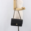 CHANEL Matelasse 25 Classic Double Flap Chain Caviar Skin Black CC Auth 212523SM-29