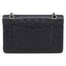 CHANEL Matelasse 25 Classic Double Flap Chain Caviar Skin Black CC Auth 212523SM-3