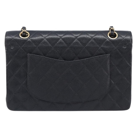CHANEL Matelasse 25 Classic Double Flap Chain Caviar Skin Black CC Auth 212523SM