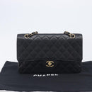 CHANEL Matelasse 25 Classic Double Flap Chain Caviar Skin Black CC Auth 212523SM-30