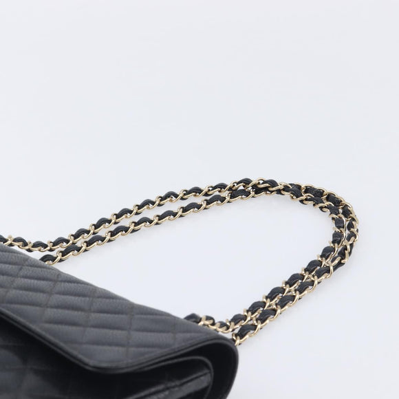 CHANEL Matelasse 25 Classic Double Flap Chain Caviar Skin Black CC Auth 212523SM
