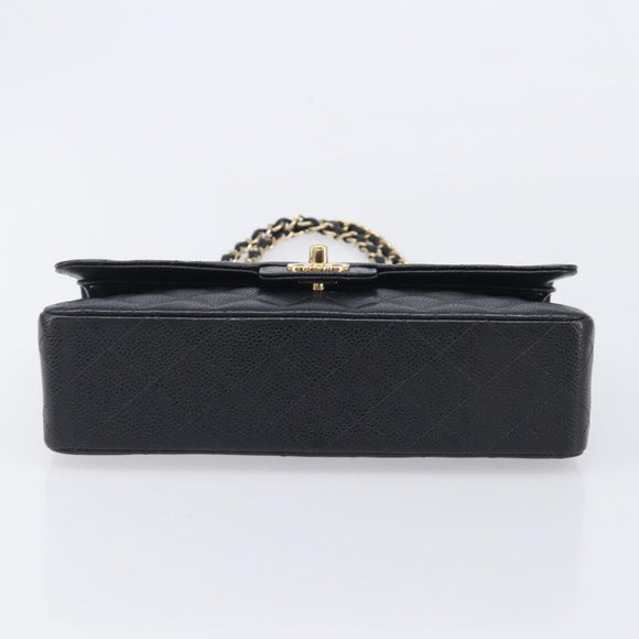 CHANEL Matelasse 25 Classic Double Flap Chain Caviar Skin Black CC Auth 212523SM
