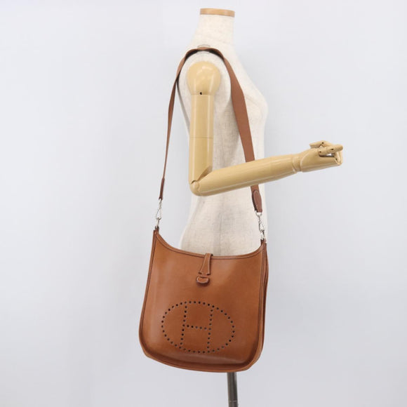 HERMES Evelyn 1PM Shoulder Bag Leather Brown Silver Auth 212524V
