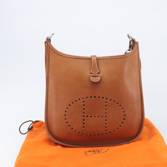 HERMES Evelyn 1PM Shoulder Bag Leather Brown Silver Auth 212524V