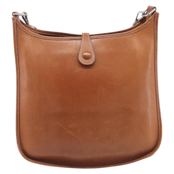 HERMES Evelyn 1PM Shoulder Bag Leather Brown Silver Auth 212524V
