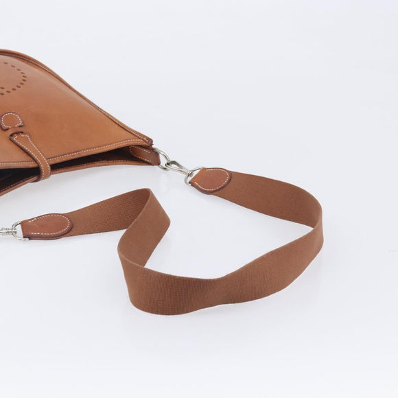 HERMES Evelyn 1PM Shoulder Bag Leather Brown Silver Auth 212524V