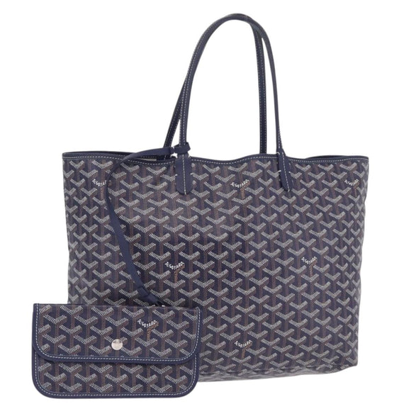 Goyard Herringbone Saint Louis PM Tote Bag PVC Navy Silver Auth 212528SAV
