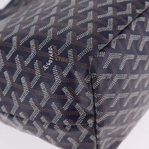 Goyard Herringbone Saint Louis PM Tote Bag PVC Navy Silver Auth 212528SAV