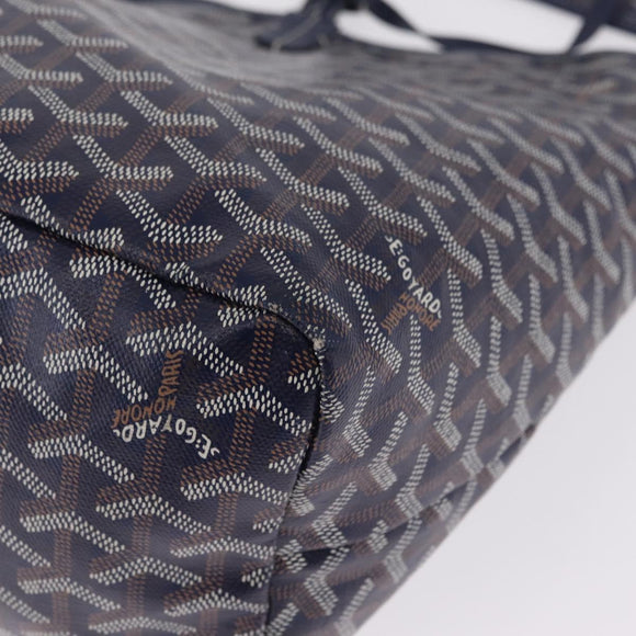 Goyard Herringbone Saint Louis PM Tote Bag PVC Navy Silver Auth 212528SAV