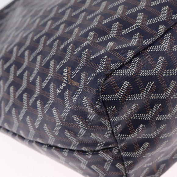 Goyard Herringbone Saint Louis PM Tote Bag PVC Navy Silver Auth 212528SAV