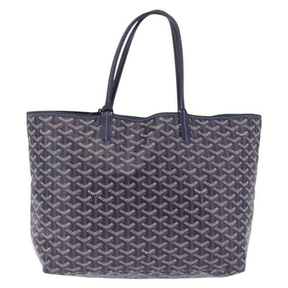 Goyard Herringbone Saint Louis PM Tote Bag PVC Navy Silver Auth 212528SAV