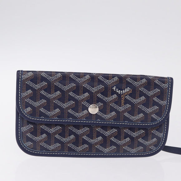 Goyard Herringbone Saint Louis PM Tote Bag PVC Navy Silver Auth 212528SAV