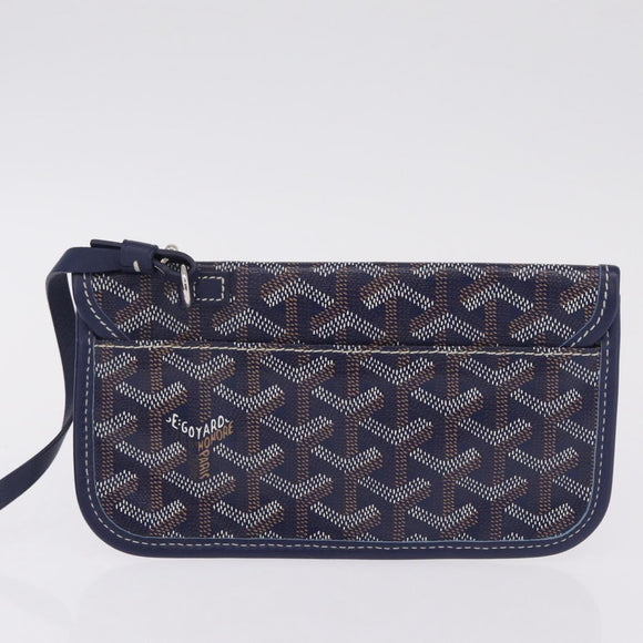 Goyard Herringbone Saint Louis PM Tote Bag PVC Navy Silver Auth 212528SAV