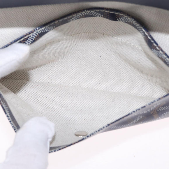 Goyard Herringbone Saint Louis PM Tote Bag PVC Navy Silver Auth 212528SAV