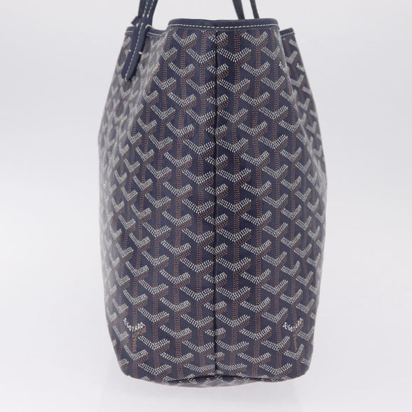 Goyard Herringbone Saint Louis PM Tote Bag PVC Navy Silver Auth 212528SAV