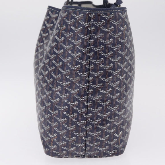 Goyard Herringbone Saint Louis PM Tote Bag PVC Navy Silver Auth 212528SAV