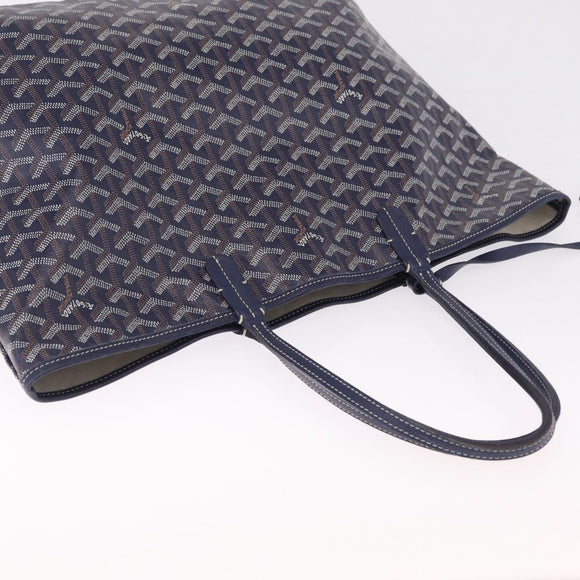 Goyard Herringbone Saint Louis PM Tote Bag PVC Navy Silver Auth 212528SAV