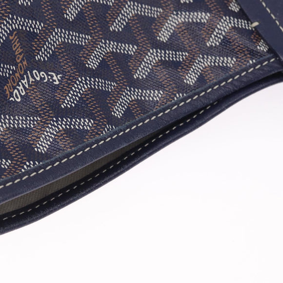 Goyard Herringbone Saint Louis PM Tote Bag PVC Navy Silver Auth 212528SAV
