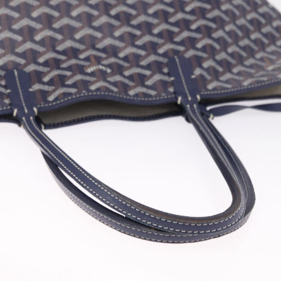 Goyard Herringbone Saint Louis PM Tote Bag PVC Navy Silver Auth 212528SAV