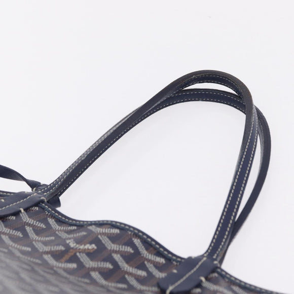 Goyard Herringbone Saint Louis PM Tote Bag PVC Navy Silver Auth 212528SAV