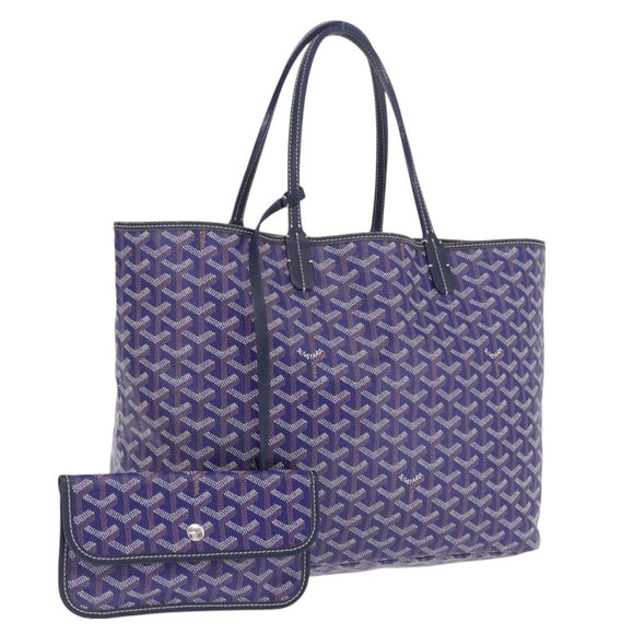 Goyard Herringbone Saint Louis PM Tote Bag PVC Blue Silver Auth 212531SAV