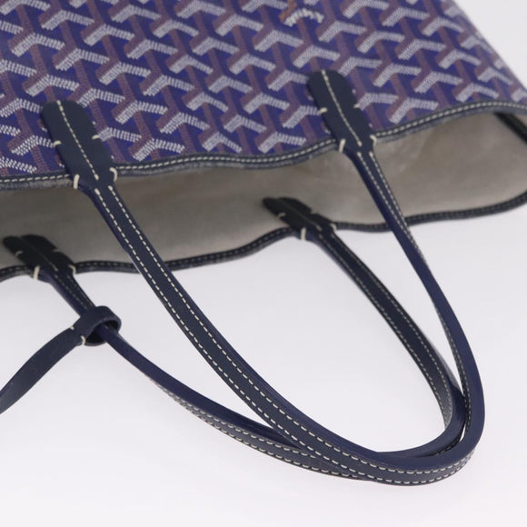 Goyard Herringbone Saint Louis PM Tote Bag PVC Blue Silver Auth 212531SAV