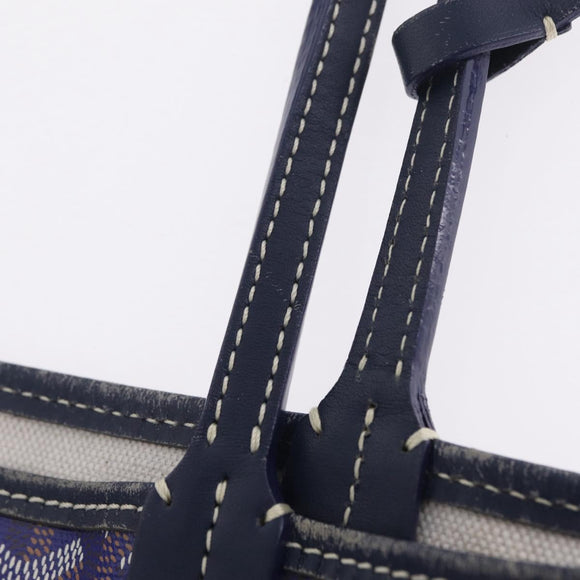 Goyard Herringbone Saint Louis PM Tote Bag PVC Blue Silver Auth 212531SAV