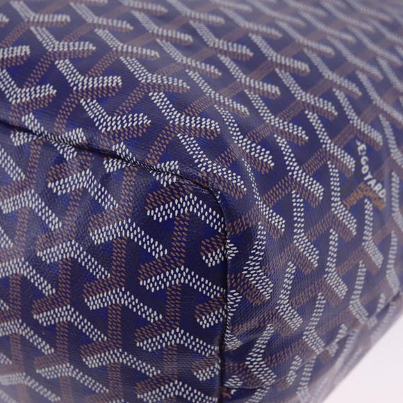 Goyard Herringbone Saint Louis PM Tote Bag PVC Blue Silver Auth 212531SAV