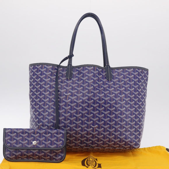 Goyard Herringbone Saint Louis PM Tote Bag PVC Blue Silver Auth 212531SAV
