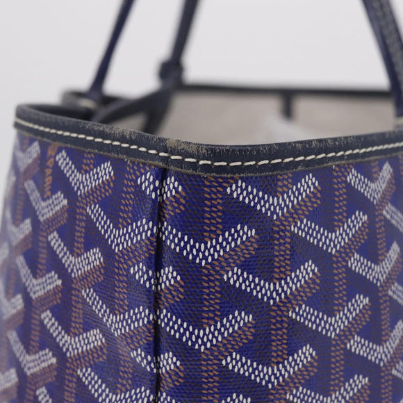 Goyard Herringbone Saint Louis PM Tote Bag PVC Blue Silver Auth 212531SAV