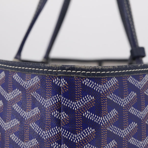 Goyard Herringbone Saint Louis PM Tote Bag PVC Blue Silver Auth 212531SAV
