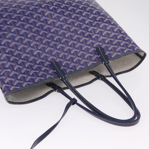 Goyard Herringbone Saint Louis PM Tote Bag PVC Blue Silver Auth 212531SAV