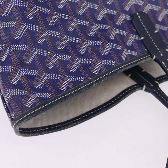 Goyard Herringbone Saint Louis PM Tote Bag PVC Blue Silver Auth 212531SAV