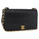 CHANEL Matelasse Chain Shoulder Bag Lamb Skin Black Gold CC Auth 212540SAV-1