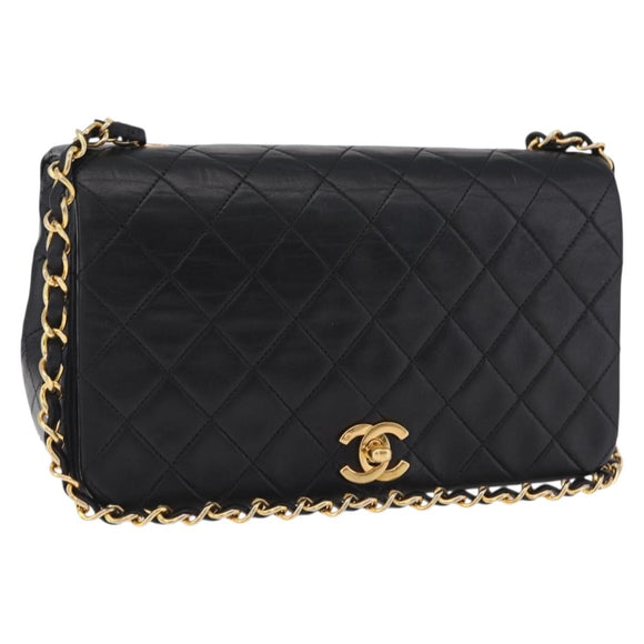 CHANEL Matelasse Chain Shoulder Bag Lamb Skin Black Gold CC Auth 212540SAV