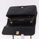 CHANEL Matelasse Chain Shoulder Bag Lamb Skin Black Gold CC Auth 212540SAV-15