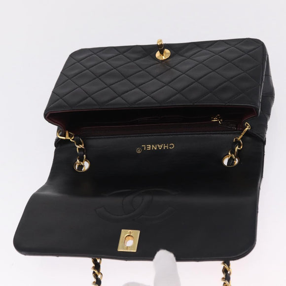 CHANEL Matelasse Chain Shoulder Bag Lamb Skin Black Gold CC Auth 212540SAV