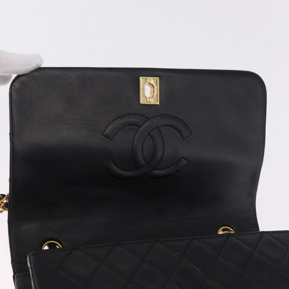 CHANEL Matelasse Chain Shoulder Bag Lamb Skin Black Gold CC Auth 212540SAV