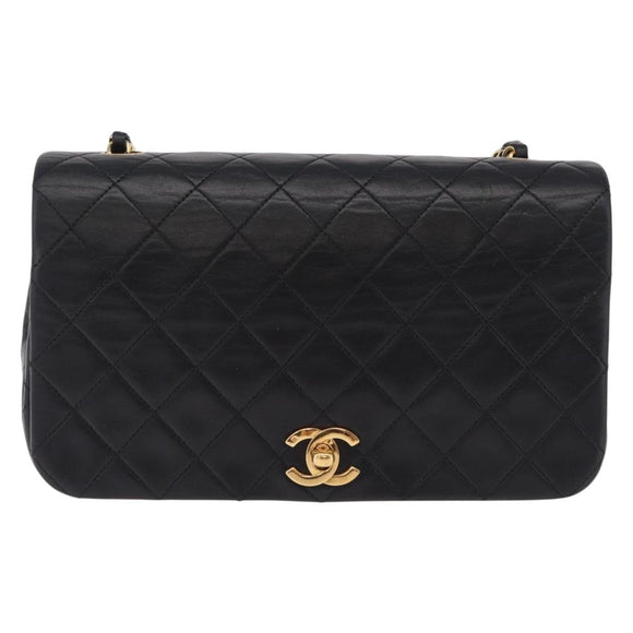 CHANEL Matelasse Chain Shoulder Bag Lamb Skin Black Gold CC Auth 212540SAV